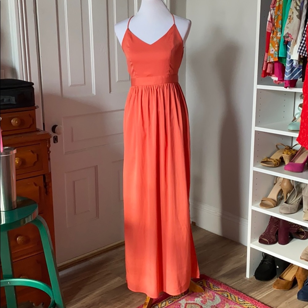 Coral Summer Backless Maxi Dress